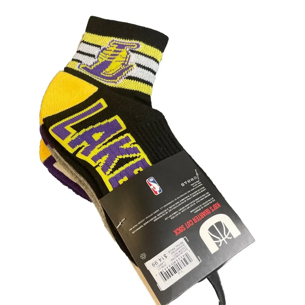 3 Pair NBA Ultra Game Los Angeles Lakers Quarter Cut Socks 7-9 M Shoe 9-4 Kids